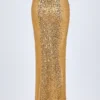 Abaco Embellished Hardware-Detail Strappy Maxi Skirt in Gold