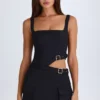 Acadia Belted Cut-Out Mini Dress in Black