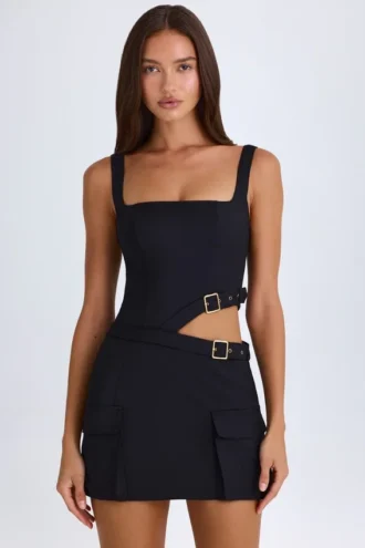 Acadia Belted Cut-Out Mini Dress in Black