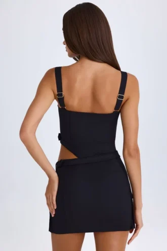 Acadia Belted Cut-Out Mini Dress in Black