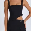 Acadia Belted Cut-Out Mini Dress in Black