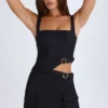 Acadia Belted Cut-Out Mini Dress in Black