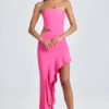 Acelynn Bandeau Cut-Out Ruffle-Trim Maxi Dress in Lollipop Pink