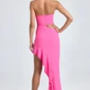 Acelynn Bandeau Cut-Out Ruffle-Trim Maxi Dress in Lollipop Pink