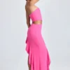 Acelynn Bandeau Cut-Out Ruffle-Trim Maxi Dress in Lollipop Pink