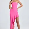 Acelynn Bandeau Cut-Out Ruffle-Trim Maxi Dress in Lollipop Pink