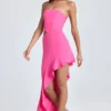 Acelynn Bandeau Cut-Out Ruffle-Trim Maxi Dress in Lollipop Pink