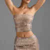 Adaia Embellished Low-Rise Micro Mini Skirt in Almond