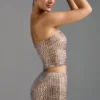 Adaia Embellished Low-Rise Micro Mini Skirt in Almond