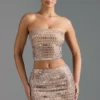 Adaia Embellished Low-Rise Micro Mini Skirt in Almond