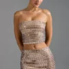 Adaia Embellished Low-Rise Micro Mini Skirt in Almond