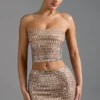 Adaia Embellished Low-Rise Micro Mini Skirt in Almond