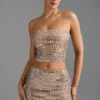 Adaia Embellished Low-Rise Micro Mini Skirt in Almond