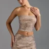 Adaia Embellished Low-Rise Micro Mini Skirt in Almond