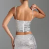 Adaia Embellished Low-Rise Micro Mini Skirt in White