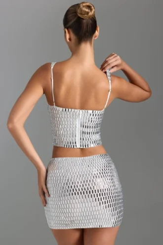 Adaia Embellished Low-Rise Micro Mini Skirt in White