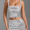Adaia Embellished Low-Rise Micro Mini Skirt in White