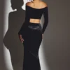 Adele Velvet Off-Shoulder Ruched Crop Top in Jet Black