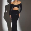 Adele Velvet Off-Shoulder Ruched Crop Top in Jet Black