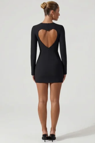 Adelia Cut-Out Heart-Detail Bodycon Mini Dress in Black
