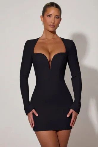 Adelia Cut-Out Heart-Detail Bodycon Mini Dress in Black