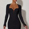 Adelia Cut-Out Heart-Detail Bodycon Mini Dress in Black