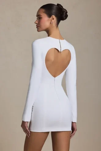 Adelia Cut-Out Heart-Detail Bodycon Mini Dress in White