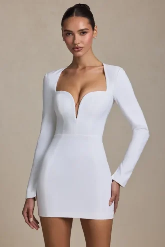 Adelia Cut-Out Heart-Detail Bodycon Mini Dress in White