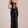 Adelina Asymmetric Tie-Back Gown in Black