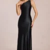 Adelina Asymmetric Tie-Back Gown in Black