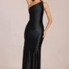 Adelina Asymmetric Tie-Back Gown in Black