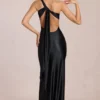 Adelina Asymmetric Tie-Back Gown in Black