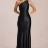 Adelina Asymmetric Tie-Back Gown in Black