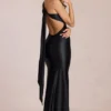 Adelina Asymmetric Tie-Back Gown in Black