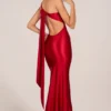 Adelina Asymmetric Tie-Back Gown in Rose Red