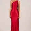 Adelina Asymmetric Tie-Back Gown in Rose Red