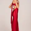 Adelina Asymmetric Tie-Back Gown in Rose Red