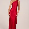 Adelina Asymmetric Tie-Back Gown in Rose Red