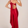 Adelina Asymmetric Tie-Back Gown in Rose Red