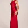 Adelina Asymmetric Tie-Back Gown in Rose Red