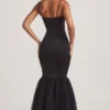Adelpha Tulle Hem Fishtail Gown in Black