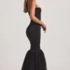 Adelpha Tulle Hem Fishtail Gown in Black