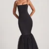Adelpha Tulle Hem Fishtail Gown in Black