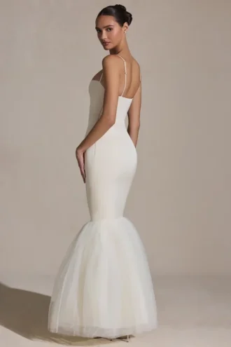 Adelpha Tulle Hem Fishtail Gown in Ivory