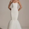 Adelpha Tulle Hem Fishtail Gown in Ivory