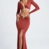 Adena Hardware Detail Fishtail Maxi Skirt in Auburn Brown