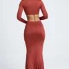 Adena Hardware Detail Fishtail Maxi Skirt in Auburn Brown