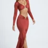 Adena Hardware Detail Fishtail Maxi Skirt in Auburn Brown