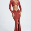 Adena Hardware Detail Fishtail Maxi Skirt in Auburn Brown