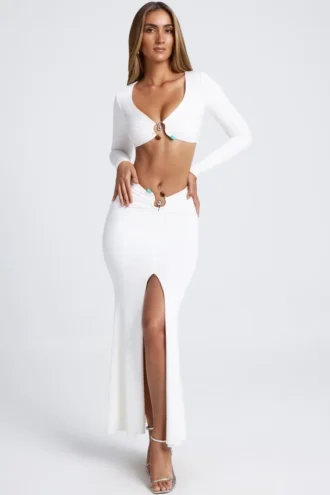 Adena Hardware Detail Fishtail Maxi Skirt in White